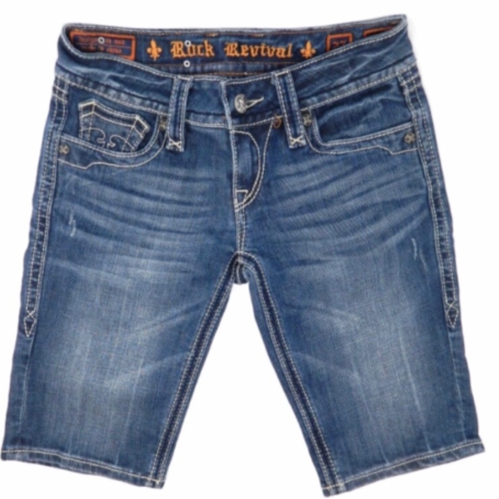 Rock Revival Womens Jean Shorts Blue Distressed